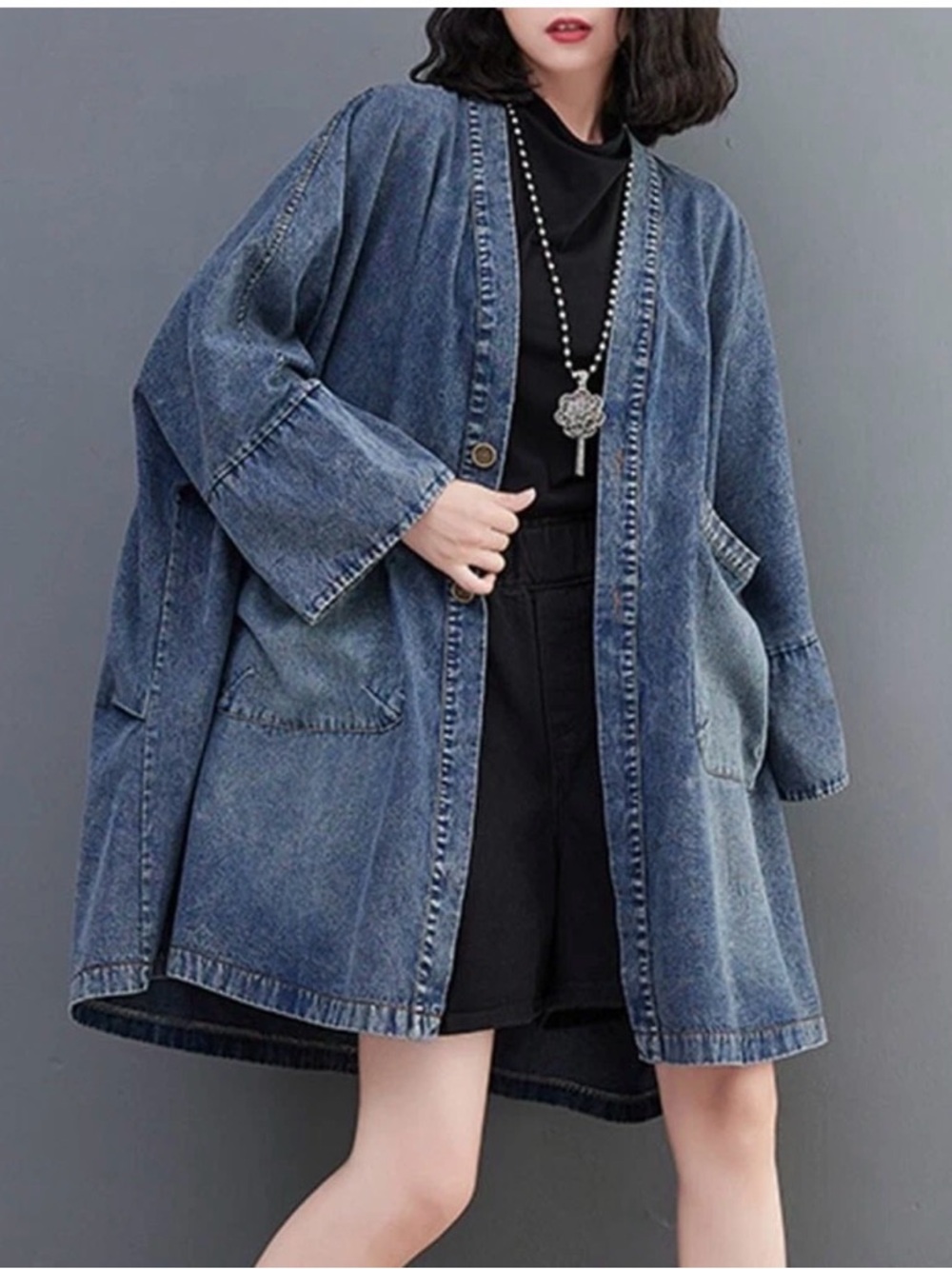 Oversized Denim Shacket Jacket in Faded Blue - Picture 10 of 10